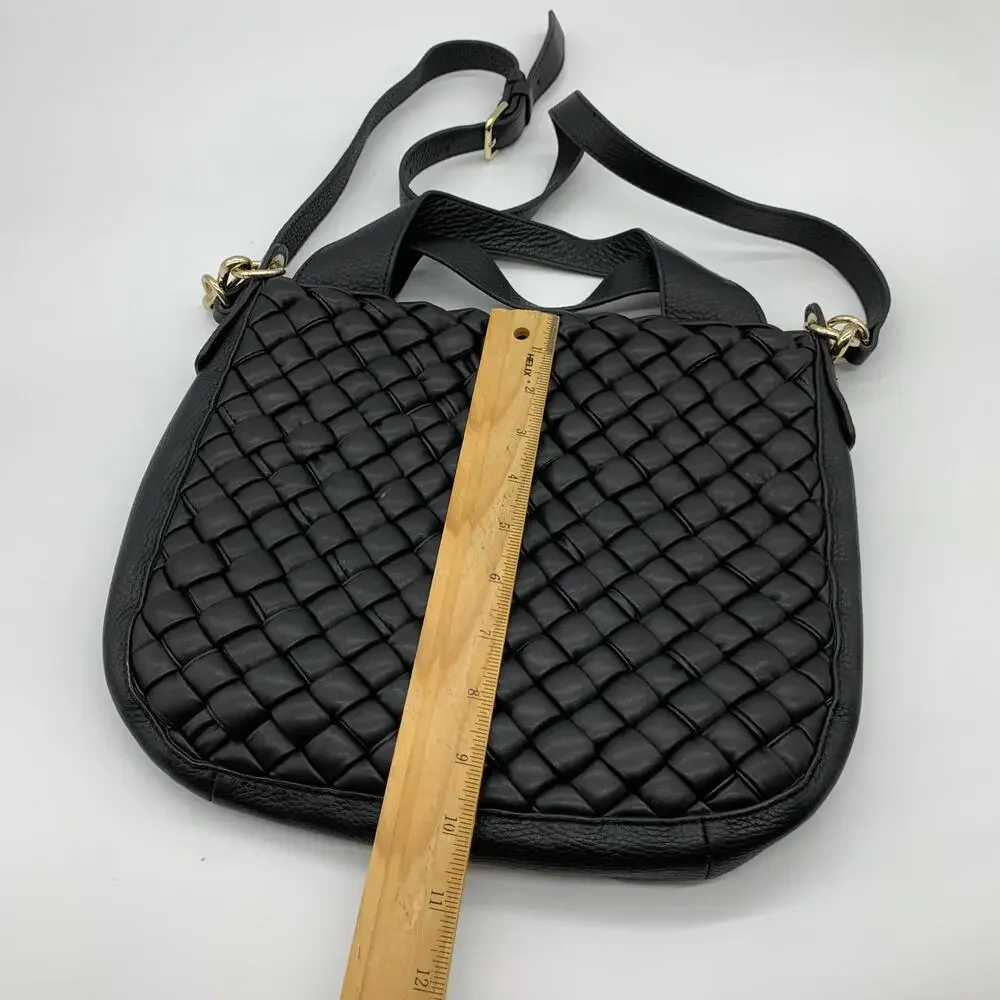 Vince Camuto Leather Handbags Puffy Weave Tote Miki Black Purse
